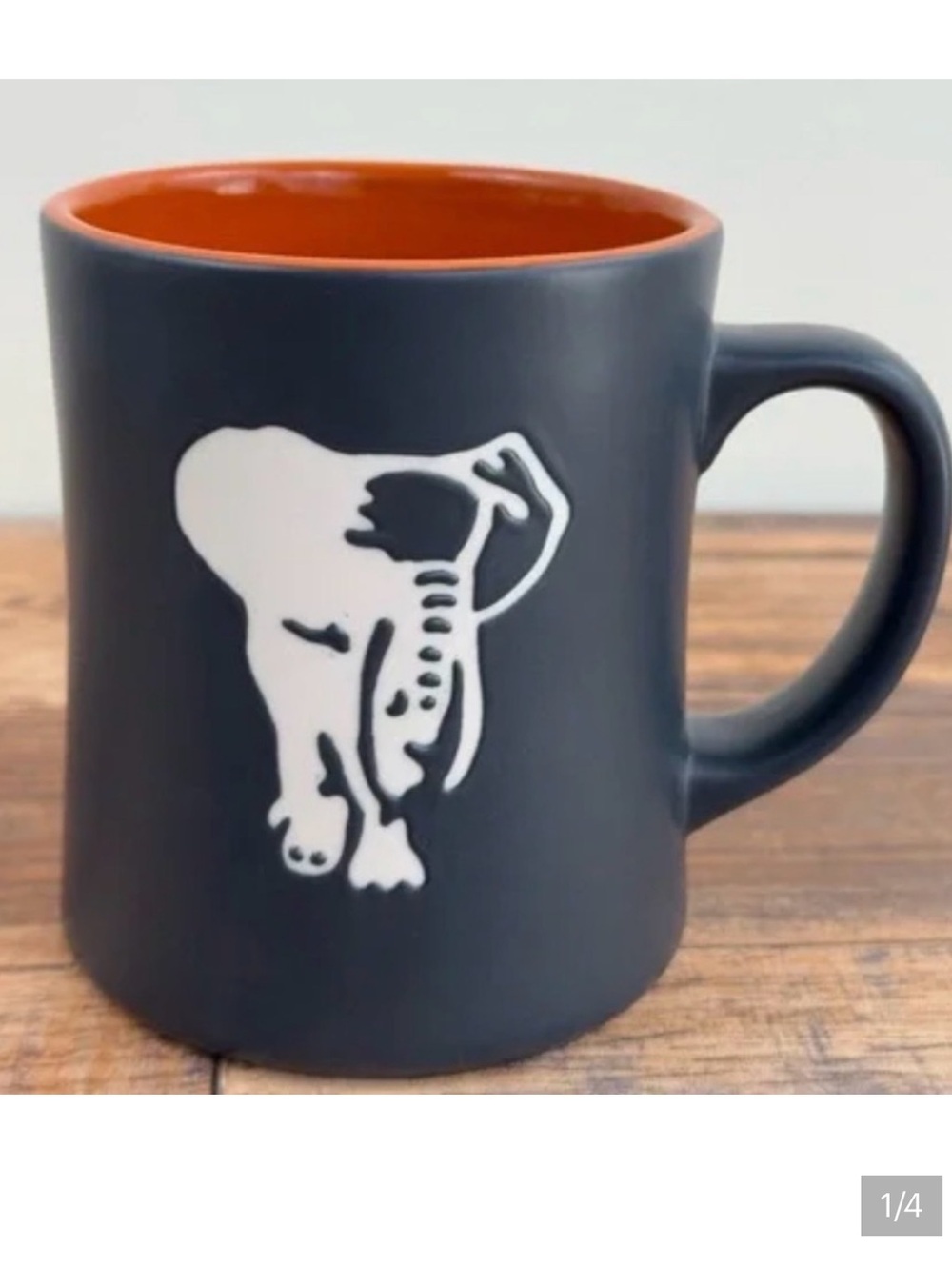 Starbucks Kenya Series Matte Charcoal Elephant Ceramic Mug with Orange Interior